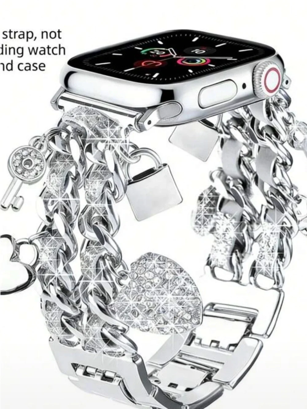 Silver Crystal Charm Chain Watch Band for Women 42/44/45/49 s10 46mm